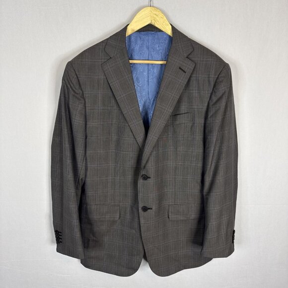 Astor & Black Ermenegildo Zegna Cool Effect Wool Blazer Gray Blue PlaidMen 42R